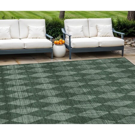 Homeroots 9' X 12' Olive Green And Charcoal Geometric Washable Indoor Outdoor Area Rug 577077