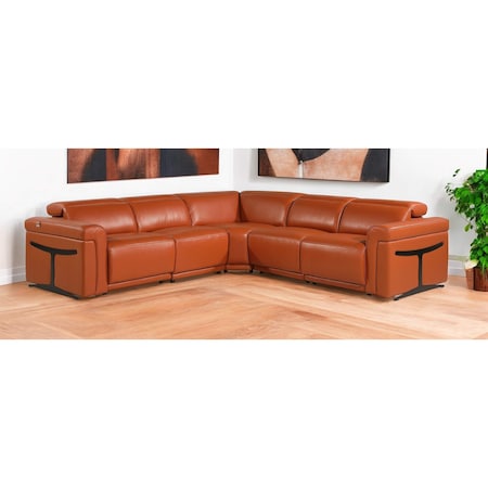 Homeroots Camel Italian Leather Modular L Shaped Five Piece Corner Sectional 534858