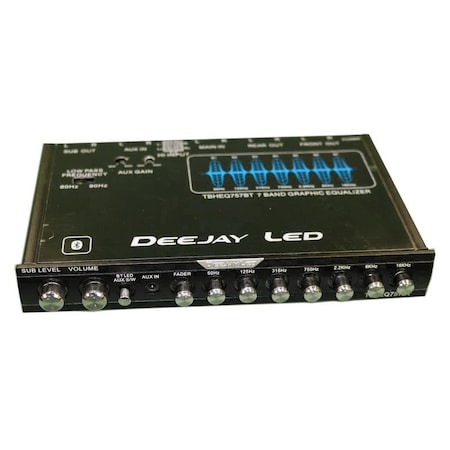 Deejay Led Single Din Size BLUETOOTH Seven Band Slim Car Equalizer w/Sub Level Fader and front panel Aux-in TBHEQ757BT