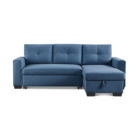 Homeroots 92" Blue Polyester Blend Convertible Futon Sleeper Sofa With Black Legs 544957