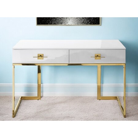Homeroots 47" White and Gold Writing Desk With Two Drawers 543798