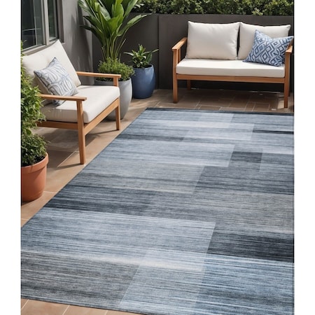 Homeroots 5' X 8' Denim Blue And Ivory Striped Washable Indoor Outdoor Area Rug 630982