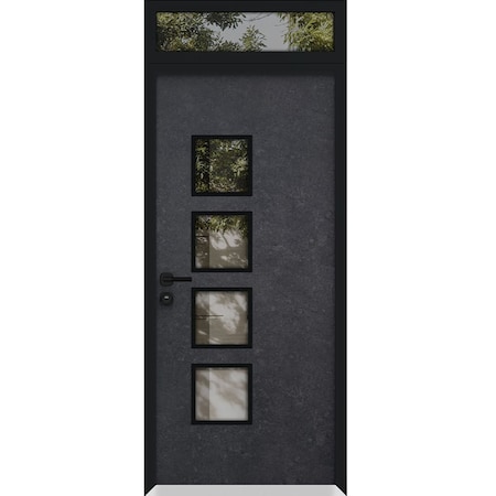 Vdomdoors Aluminum Door Cynex 6106 Dark Stone Entry Steel Metal Modern Painted W36xH80+14 Right Inswing CYNEX6106EXD-DARK-W36xH80+14-RH-I