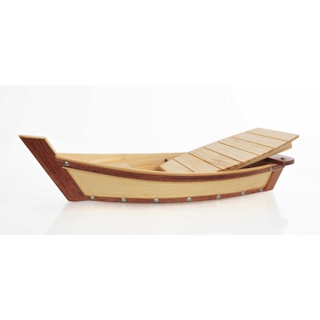 Homeroots 17in Natural and Brown Wood Sushi Boat Serving Tray 364376