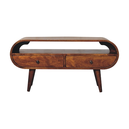 Homeroots 35in Brown Solid Wood Enclosed and Open Storage TV Stand 727850
