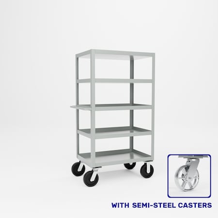Pucel Five Shelf Extra Heavy Duty Stock Cart, 24 in W x 68 in H x 36 in D, Gray H-2436-S