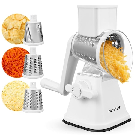 Nutrichef 3 in 1 Cheese Grater & Shredder, White NCCHS3DRWH