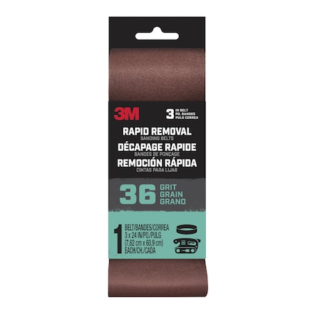 3M 3 in W, 24 in L, Ceramic Aluminum Oxide, 36 Grit, Brown BELT3X241PK36