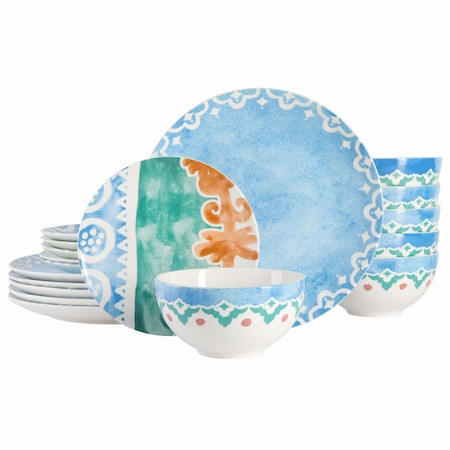 Spice By Tia Mowry Savory Saffron 18 Piece Round Fine Ceramic Dinnerware Set in Golden Blue 77551.18R