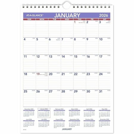 At-A-Glance Wall Calendar, No Cover, Monthly PM12826