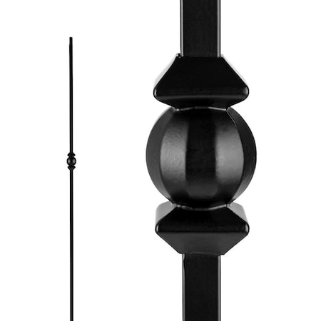 Nuvo Iron Single Ball and Sphere Stair Baluster, 44 in H, 1/2 in W, Square, Steel, Black SQI1BS