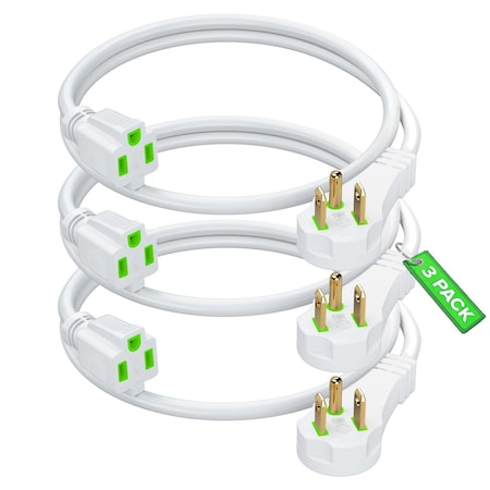Maximm 1ft 16AWG Low Profile Flat Plug Extension Cord, 3PK, White, 3PK IGR-P030P-LA005H-1FT-WHITE-3PK