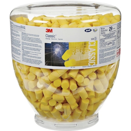 3M E-A-R Classic One Touch Ear Plug Dispenser Refill, Foam, Cylinder, 29 dB NRR, Uncorded 391-1001