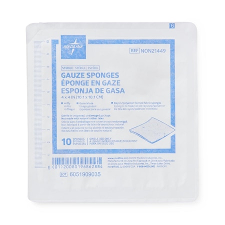 Medline Gauze Sterile Nonwoven 4-Ply Sponges, 4in x 4in, 10PK NON21449H