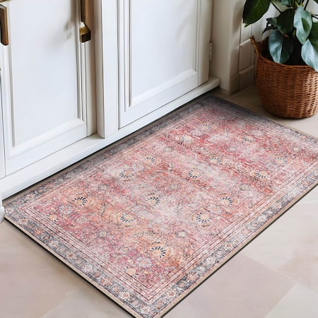 World Rug Gallery Vintage Inspired Machine Washable Non Slip Area Rug 2 ft x 3 ft Red 6029RED2X3