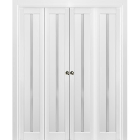 Sartodoors Sliding Closet Double Bi-fold Doors White Solid Core Modern Interior QUADRO4112DBF-WS-96 x 84 (4* 24x84)