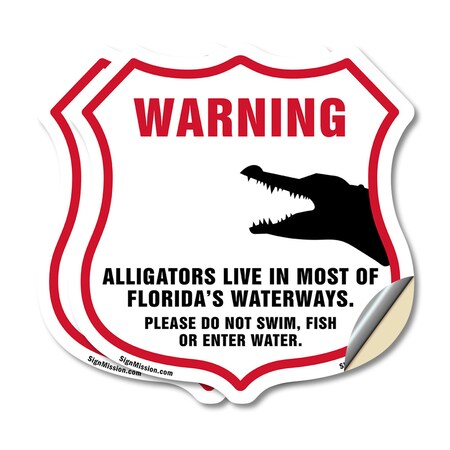 Signmission Alligator Warning Shield Sign Warning Al, 6 inch X 6 inch, Vinyl Decal, 2PK SHI-D-2PACK-6-359