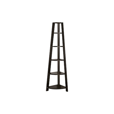 Homeroots 71" Espresso Wood Five Tier Corner Bookcase 332851