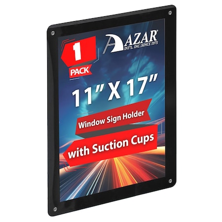 Azar Displays Black Window Sign Holder Frame with Suction Cups 11in x 17in 106698-BLK