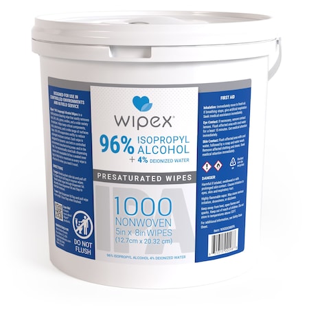 Wipex 96% Isopropyl Alcohol Wipes 1000ct Value Bucket, Lint-Free SMS Cloth Material WX00098IPA