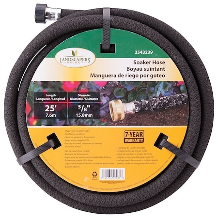 Landscapers Select 25 ft L Soaker Water Hose, Rubber Tube, Black, Brass Fitting HOSE-25-B-53L