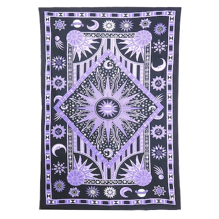 Homeroots 80" X 56" Purple Black And White Mandala Cotton Hanging Tapestry 397193