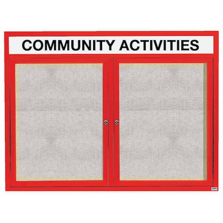 Aarco Illuminated Outdoor Enclosed Bulletin Board w/ Al Frame Header, Powder Coated Red, 48''Hx60''W ODCC4860RHIR