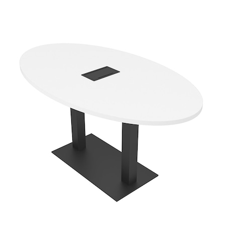 Skutchi Designs Oval Conference Table With Power Unit, 36 in W, 72 in L, White HAR-OVL-36X72-DOU.BK-W960-EBLK