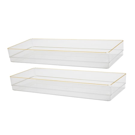 Martha Stewart Kerry 2 Pack Plastic Stackable Office Desk Drawer Organizers with Gold Trim, 15 x 6 BE-PB8972-G-2-CLRGLD-MS