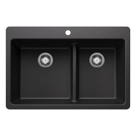 Blanco Liven SILGRANIT 33in 60/40 Double Bowl Dual Mount Kitchen Sink with Low Divide - Anthracite 443211