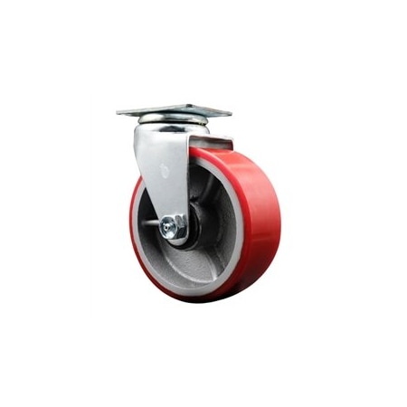 Service Caster 5 Inch Red Poly on Cast Iron Wheel Swivel Caster with Ball Bearing SCC SCC-20S520-PUB-RS