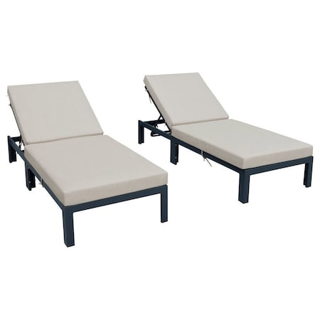 Leisuremod Chelsea Modern Outdoor Chaise Lounge Chair With Beige Cushions CLBL-77BG2