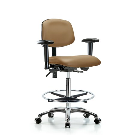 Blue Ridge Ergonomics High Bench Chair Chair, Vin, Hi Ben, CF Cast, Taupe, Adjustable Arms, 26" to 35-1/2" Height, Vinyl BR-VHBCH-CR-T1-A1-CF-CC-8584