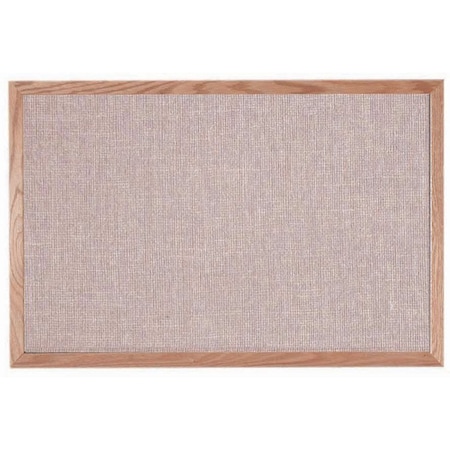 Aarco Designer Fabric Bulletin Board w/ an Oak Frame, Frame: Clear Lacquer, Board: Quartz 24''Hx36''W OF2436005