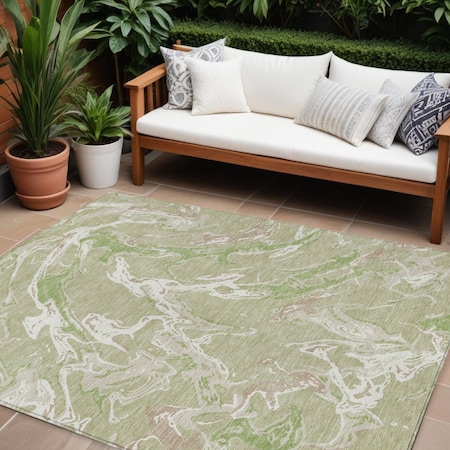 Homeroots 8' X 10' Artichoke Green And Ivory Abstract Washable Indoor Outdoor Area Rug 600063