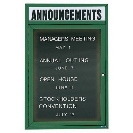Aarco Illuminated Outdoor Enclosed Directory w/ Al Frame Header, Powder Coated Green, 24''Hx18''W OADC2418HIG