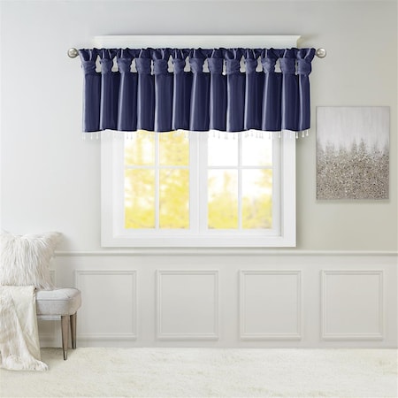 Madison Park Navy 100 Percent Polyester Lightweight Faux Silk Valance with Beads MP41-6320