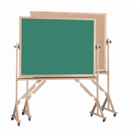 Aarco Reversible Freesting Mobile Boards, Green Chalkboard/Bulletin Board, Red Oak Frame, 42''Hx60''W RBC4260G