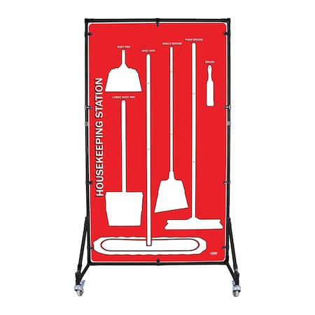 5S Supplies Housekeeping Shadow Board Broom Station V2, Red / White Shadows, Kit HSB-V2-RED/WHITE-KIT