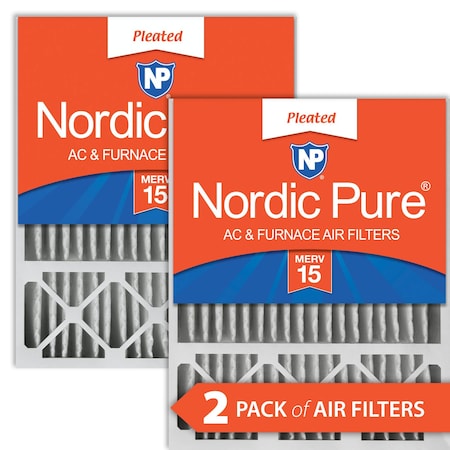 Nordic Pure 20x25x5 Pleated Air Filter, High Capacity, Electrostatically Charged Synthetic Media, MERV 15, 2 PK 20x25x5HM15-2