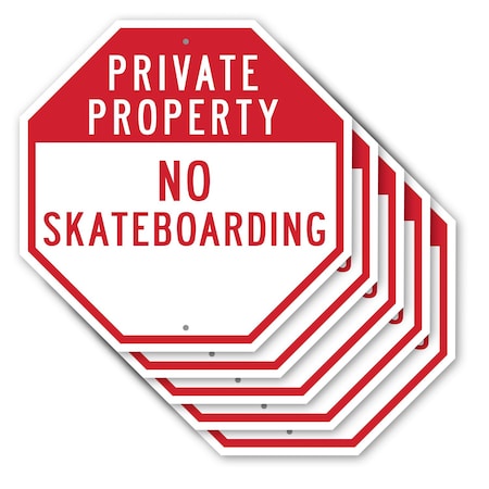 Signmission Private Property No Skateboarding, 10 inch X 10 inch, Aluminum Metal Signs, 5PK OC-A-5Pack-10-155