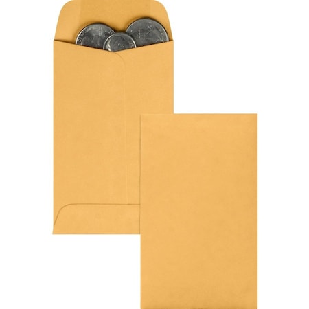 Quality Park Coin Envelope, Light Brown, Kraft, PK500 QUA50262