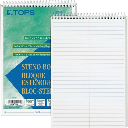 Tops Steno Books, 6in. x 9in., Gregg Rule, 80 Sheets, 3PK 8020