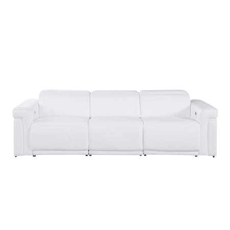 Homeroots 100" White Top Grain Leather Reclining Metal USB Sofa 720432