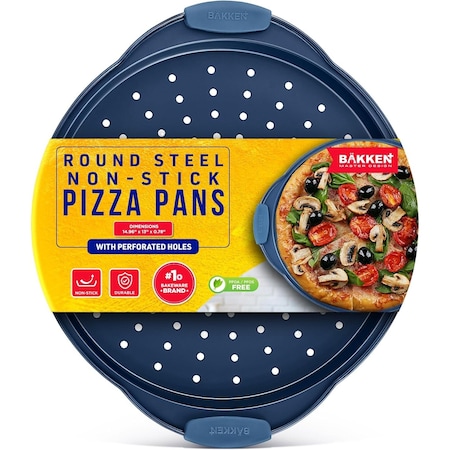 Bakken- Swiss BAKKEN Pizza Pan, Round Perforated, Nonstick Marble Coating, Dishwasher Safe, Blue BAKPIZSHRB78