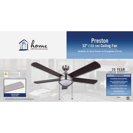 Home Impressions Preston 52'' Brushed Nickel Ceiling Fan with Light Kit CF52PR35BN-B