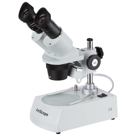 Amscope SE306 Compact Multi-Lens Binocular Stereo Microscope 10X-40X w/Angled Head, Metal Pillar Stand, Top & SE306R-PX