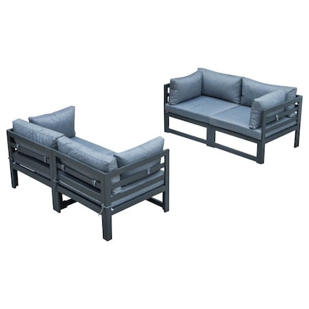 Leisuremod Chelsea 4-Piece Sectional Loveseat Set Black Aluminum with Blue Cushions CSCBL-4BU