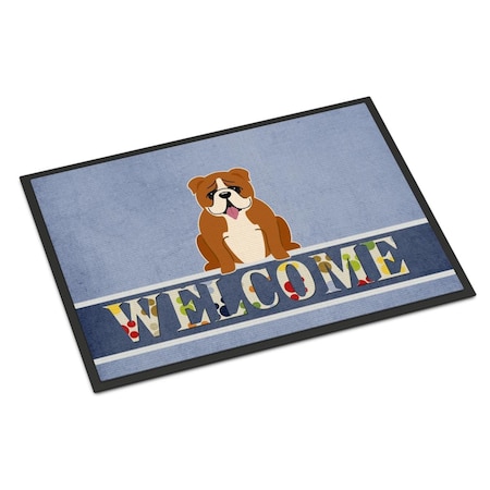 Carolines Treasures 18 x 27 in. English Bulldog Red White Welcome Indoor or Outdoor Mat CA71571