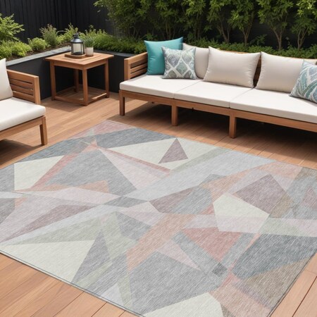 Homeroots 9' X 12' Blush Ivory And Gray Geometric Washable Indoor Outdoor Area Rug 616692